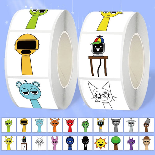 sticker autocollant dessin animé cartoon robots chats personnages colorés pack 500 pièces