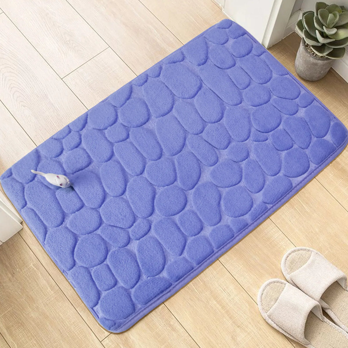 tapis bain antidérapant gris clair galets texture moderne 40x60cm couloir salle douche