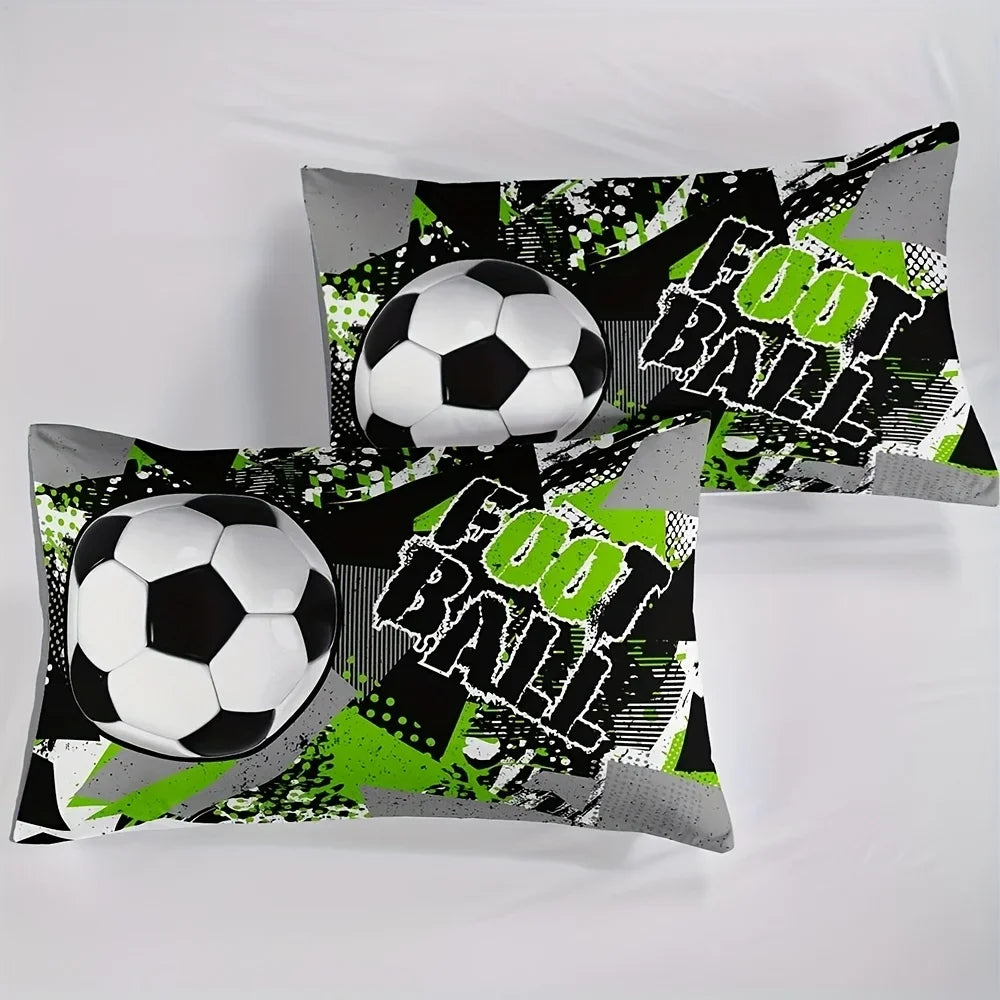 ensemble literie moderne sportif housses football motif vert texte FOOTBALL noir blanc polyester brossé