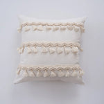 coussin carré bohème franges blanches beige décor maison tissu polyester simple 60x60cm