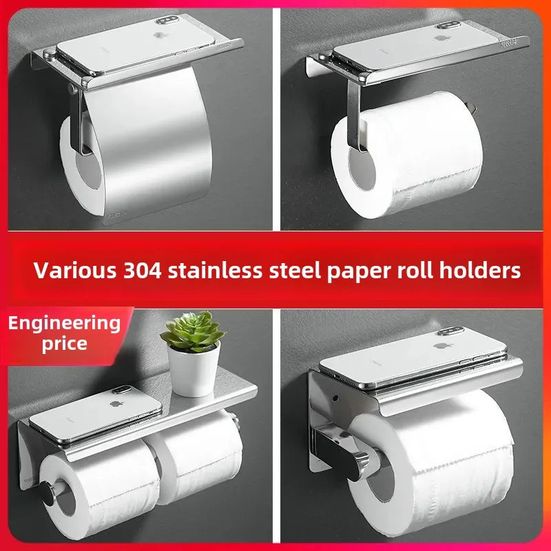 porte rouleau papier toilette acier inoxydable argenté moderne adhésif sans perçage double rouleau support
