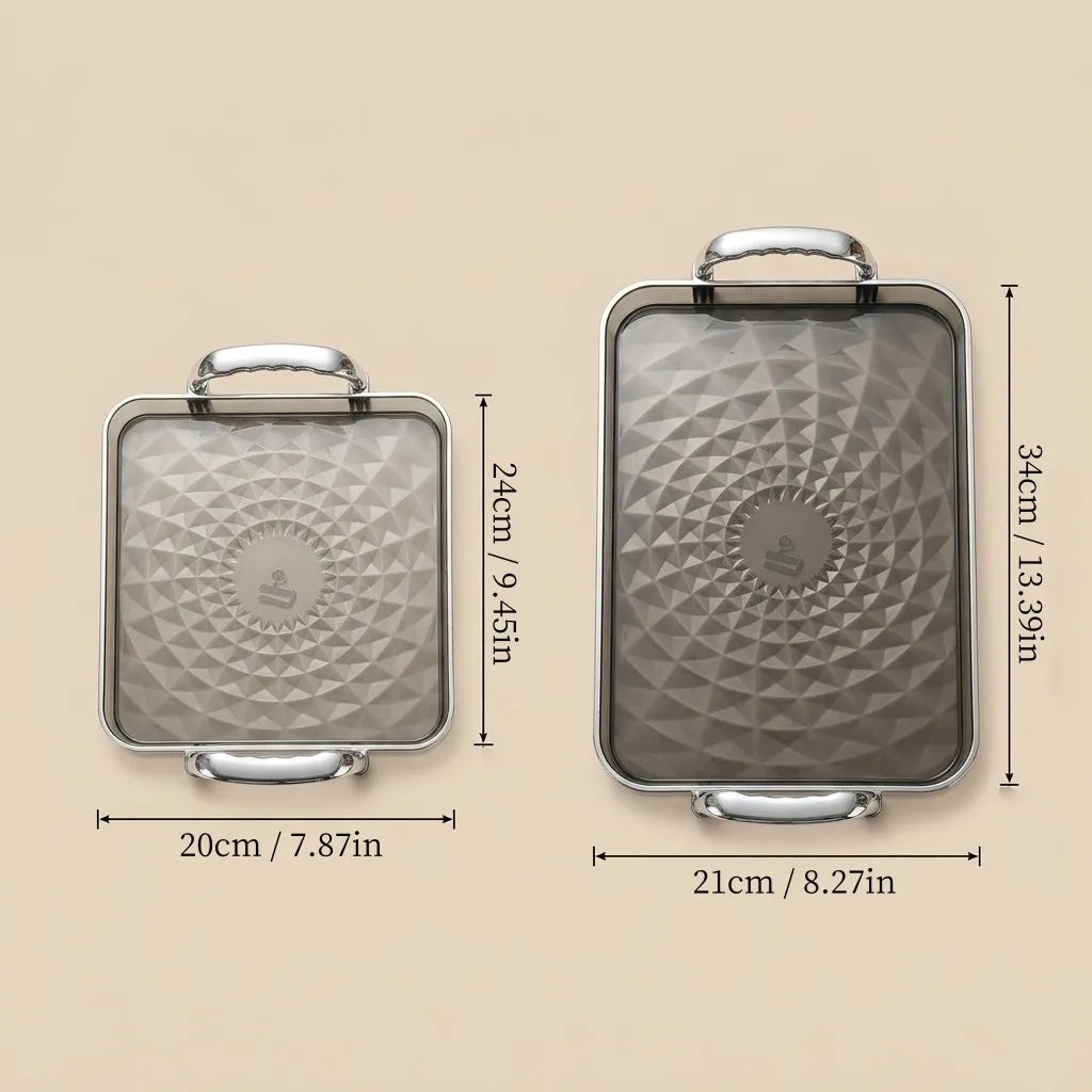 plateau service moderne argenté texture diamant 3d poignées nourriture rangement cuisine organizer transparent élégant