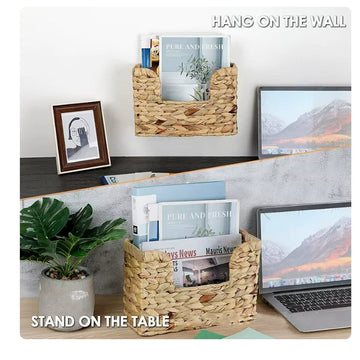 panier rangement tressé bambou rustique stockage salon chambre poignées naturel artisanal
