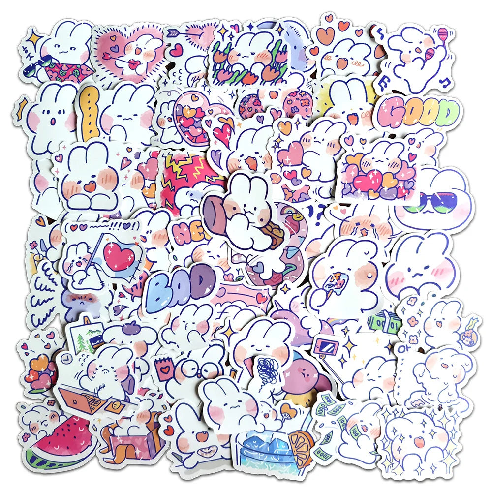 stickers kawaii cartoon adhésifs dessins animés coeurs fruits blanc bleu rose verte noire gris