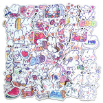 stickers kawaii cartoon adhésifs dessins animés coeurs fruits blanc bleu rose verte noire gris