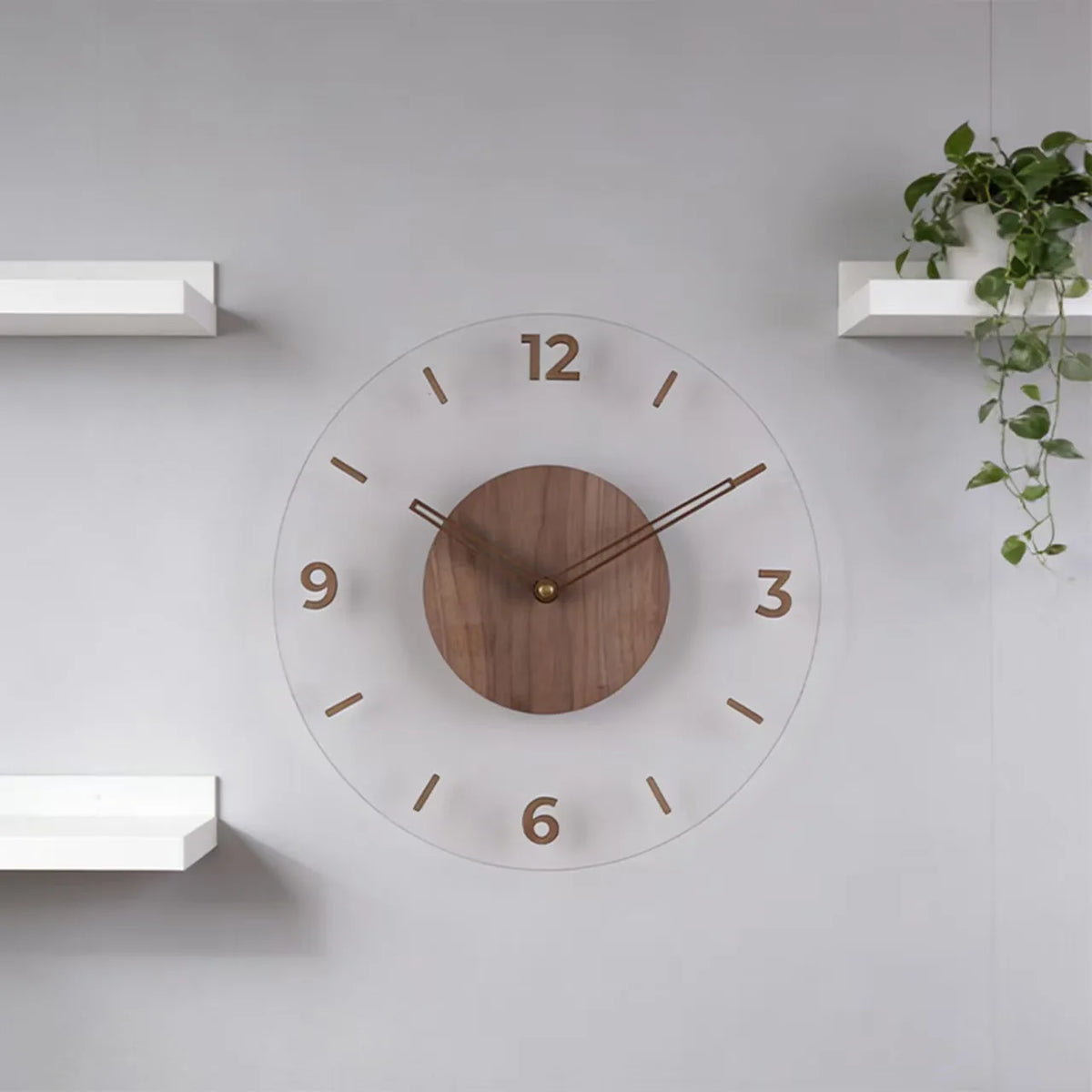 horloge murale moderne bois clair numéros blancs texture 3D acrylique diamètre 35cm fixations inclusées