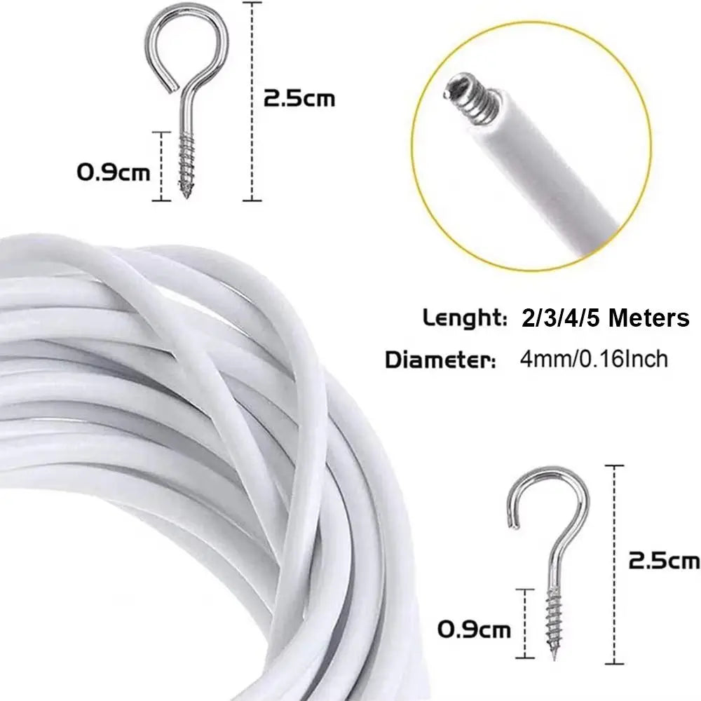 câble flexible kit rideau tension blanc argenté crochets métal minimaliste mètres