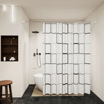 rideau douche géométrique blanc gris moderne anneaux fixation opaquant éva