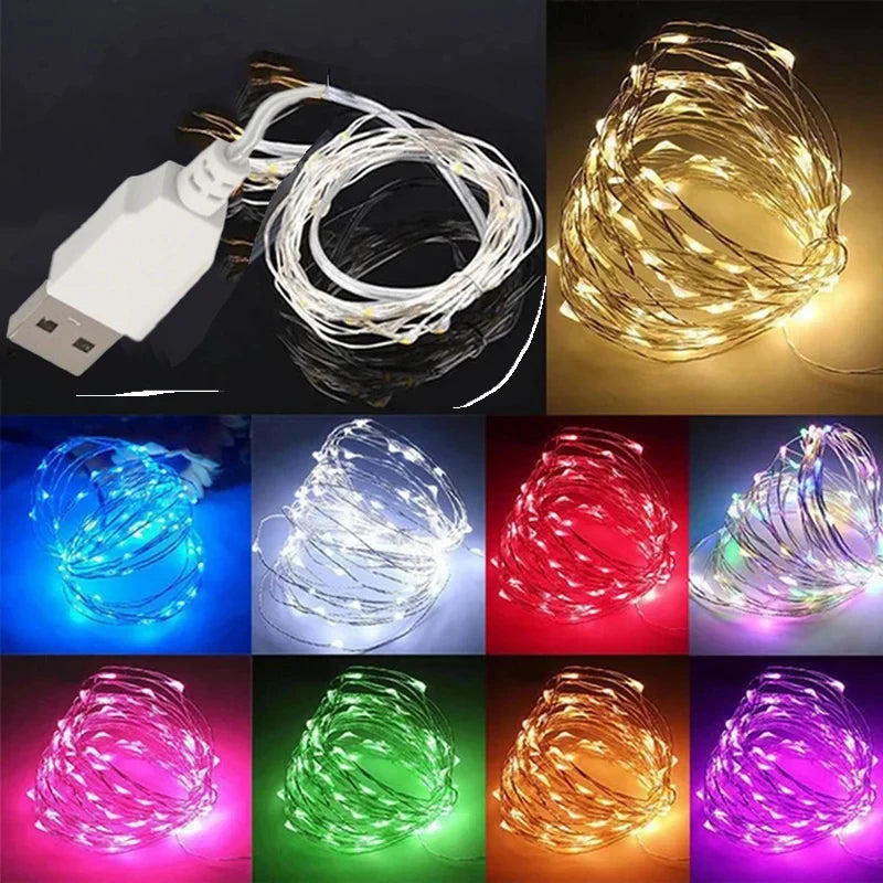 guirlande lumineuse led fil cuivre décoration jardin mariage chambre fête multicolore blanc bleu vert