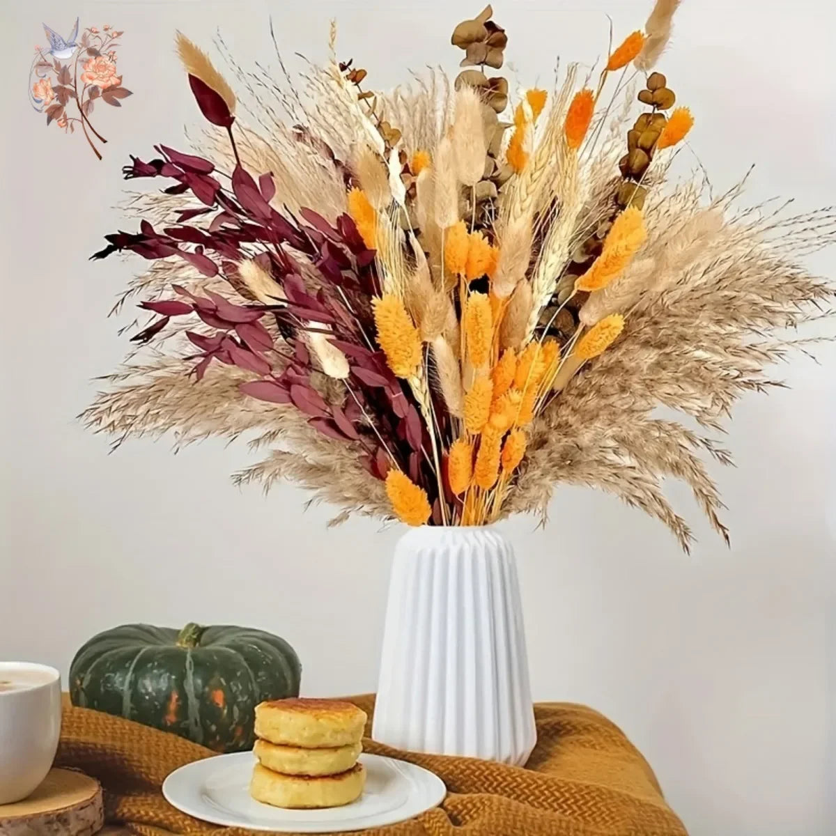 bouquets fleurs séchées naturelles blanc beige orange automne décoration maison halloween Thanksgiving rustic