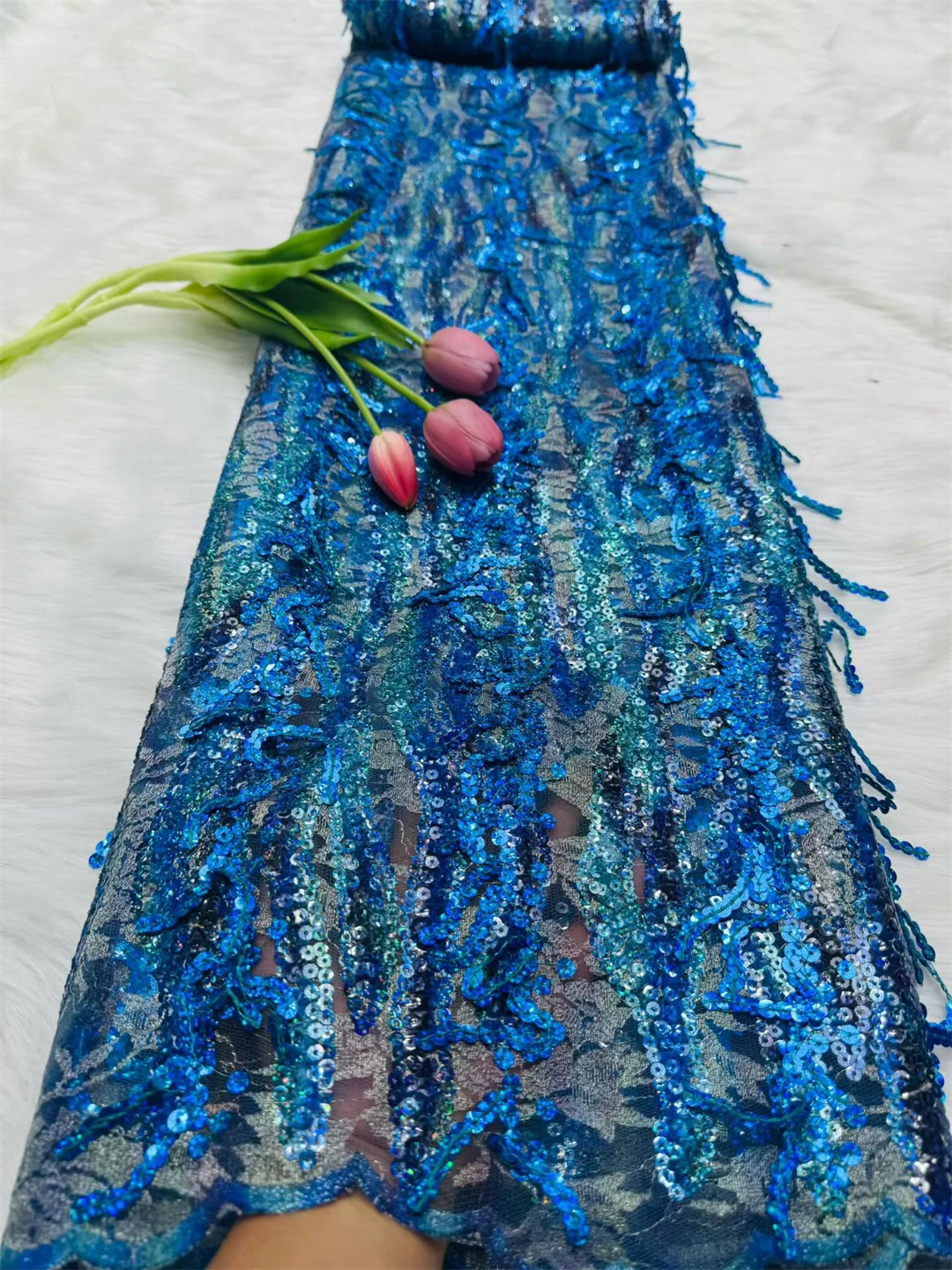 tissu dentelle sequins franges rose vert bleu marron élégant mariage soirée polyester coton