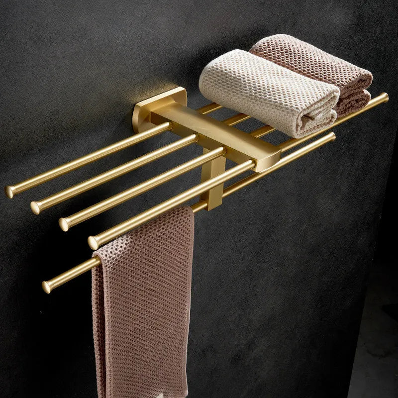 porte serviettes moderne élégants finition brossée or gris métallisé salle bain accessoire quincaillerie fixations