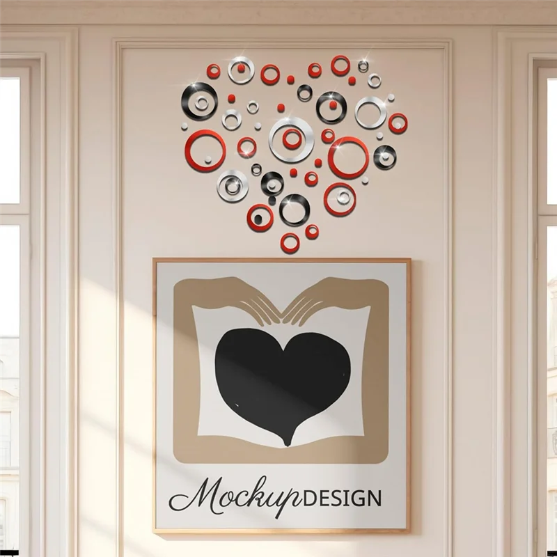 sticker miroir moderne rouge noir argenté brillant circulaire transparent adhésif salon décoration