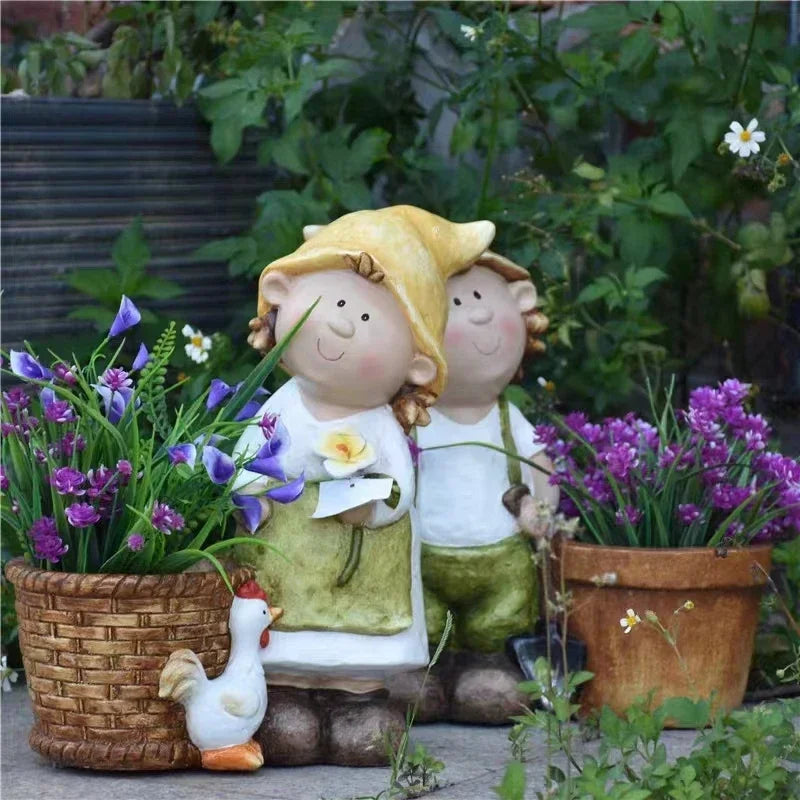 pots fleurs résine rustique panier tressé pots balcon plantes succulentes décoration jardin fleuri figurines