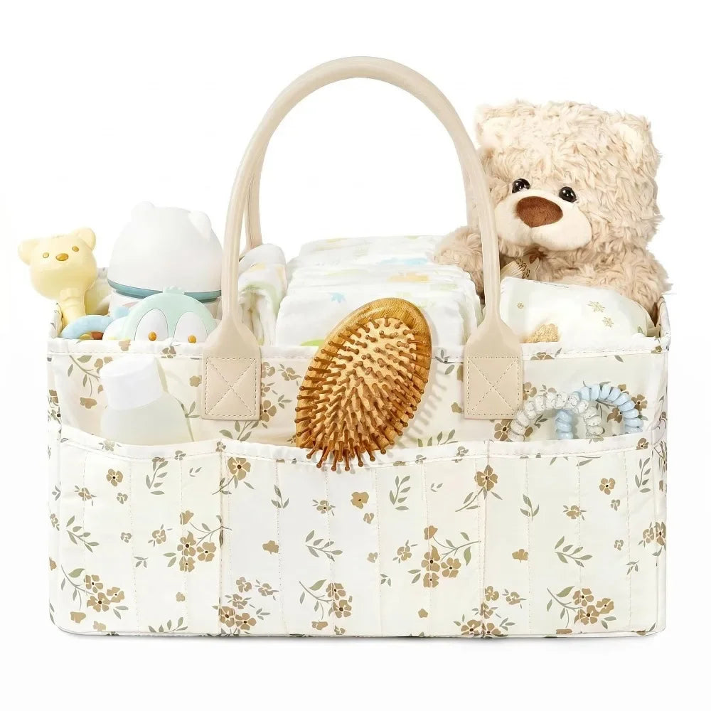 sac rangement fleuri moderne multi usages polyestère réutilisable poches beige vert clair