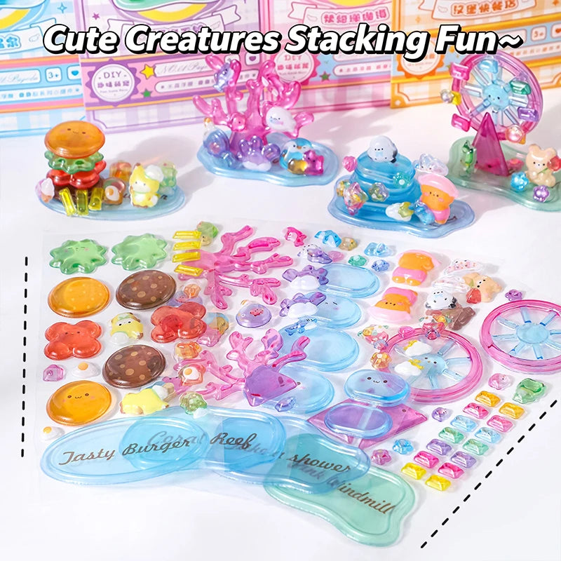 jouets construction 3d multicolores motifs animaux textures brillantes adhésif kawaii enfantin pièces base plate