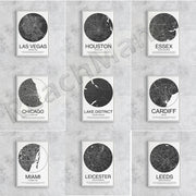 affiche carte géographique uk toile coton minimaliste moderne noir blanc 30x40cm 40x50cm 50x70cm