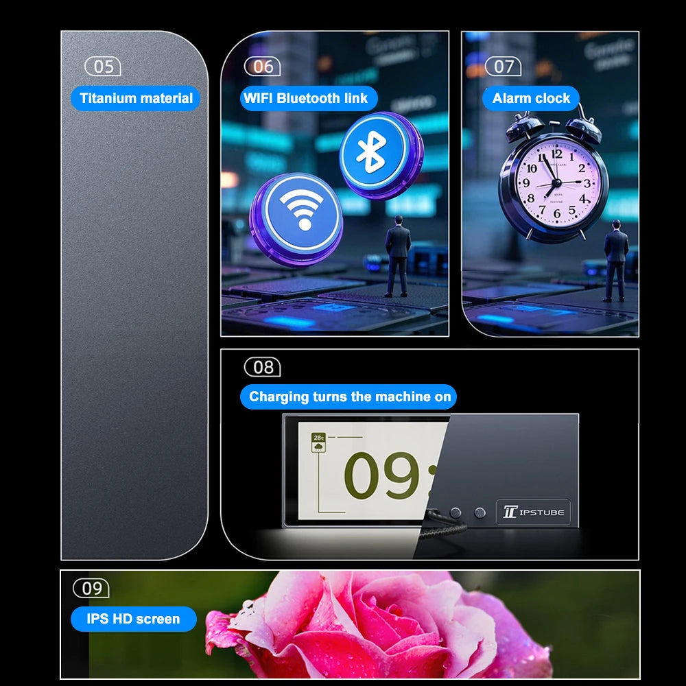 veilleuse led horloge numerique ecran hello moderne technologie vert noir touchscreen