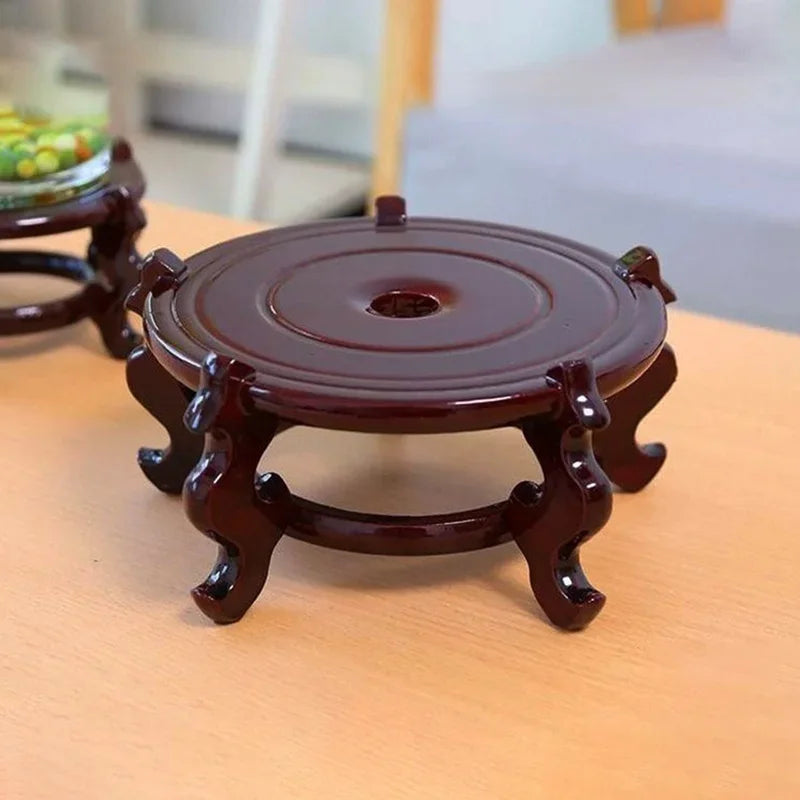 supports bois marron plantes asiatique décoratif motifs sculptés 7cm hauteur 12cm diamètre