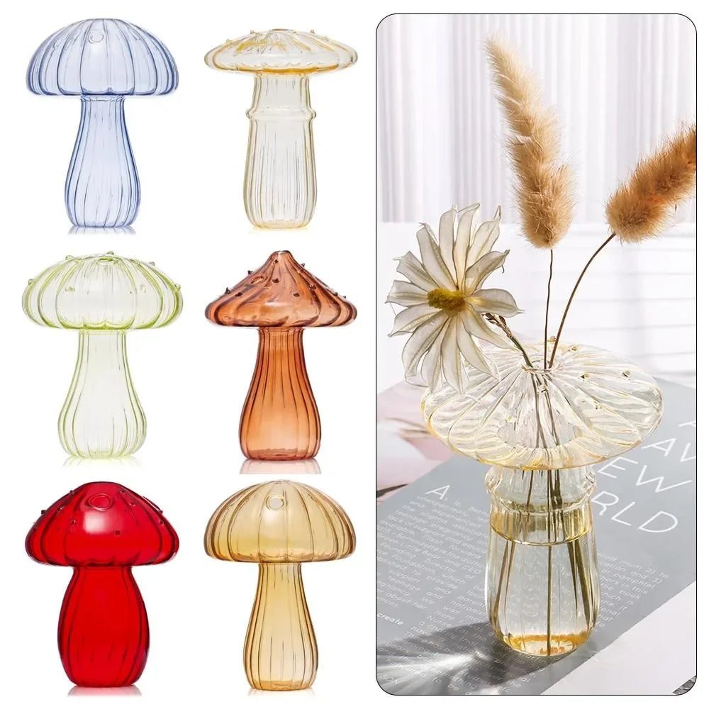 vase champignon moderne rayures verticales couleur bleu rouge transparent maison