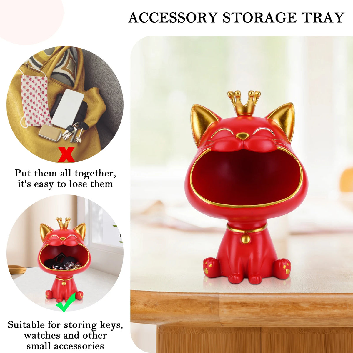 porte clés bijoux chat couronne moderne noir rouge blanc souriant opacité