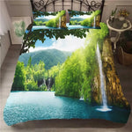 Ensemble literie complet housse de couette et taies d'oreiller paysage forêt