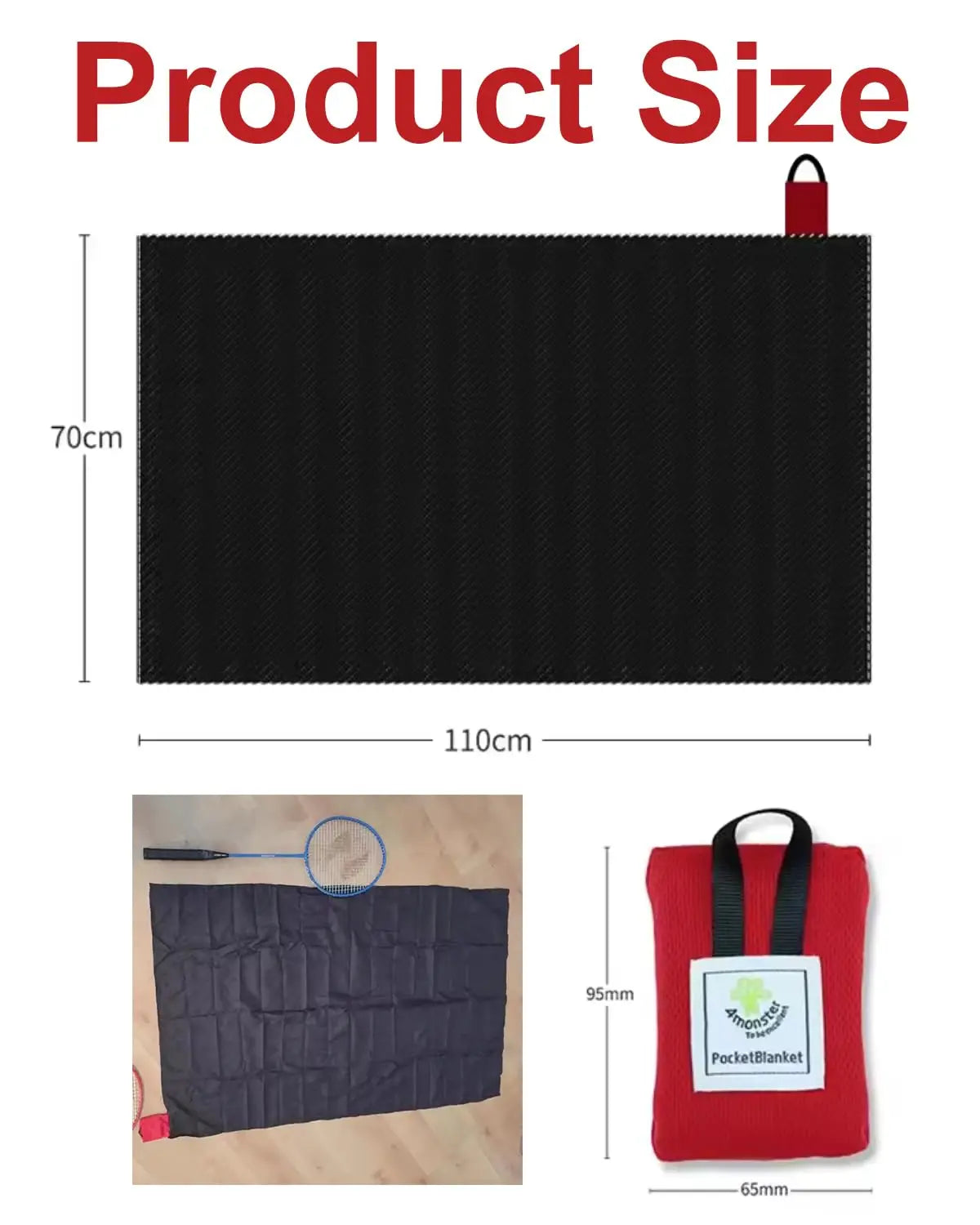 couverture poche rouge compacte ribbed portable pliable imperméable plage camping sac rangement