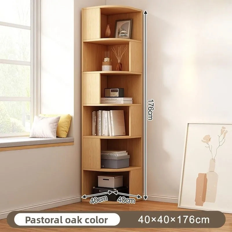 étagère d'angle bois chêne clair moderne adhésive multi fonction rangement livres objets décoration 150cm