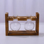 support plante verre moderne bois marron clair vase table decoration maison transparent naturel
