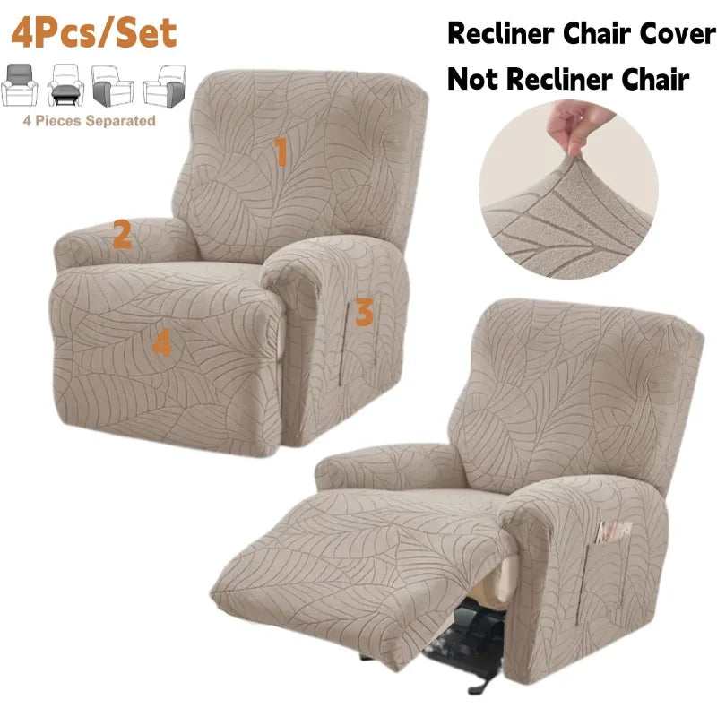 Housse fauteuil inclinable motif feuilles beige moderne adhésif 68 99cm 58 89cm 102 127cm