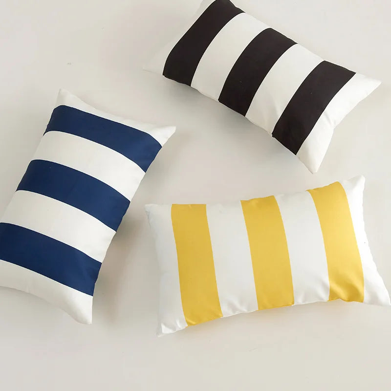 housse coussin extérieur imperméable 30x50cm 45x45cm rayées blanc jaune moderne amovible lavable
