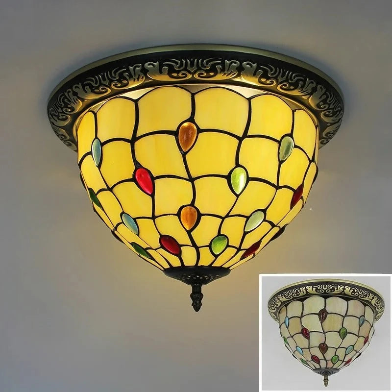 lampe art nouveau tiffany or jaune verte rouge bleu blanc mosaïque floral