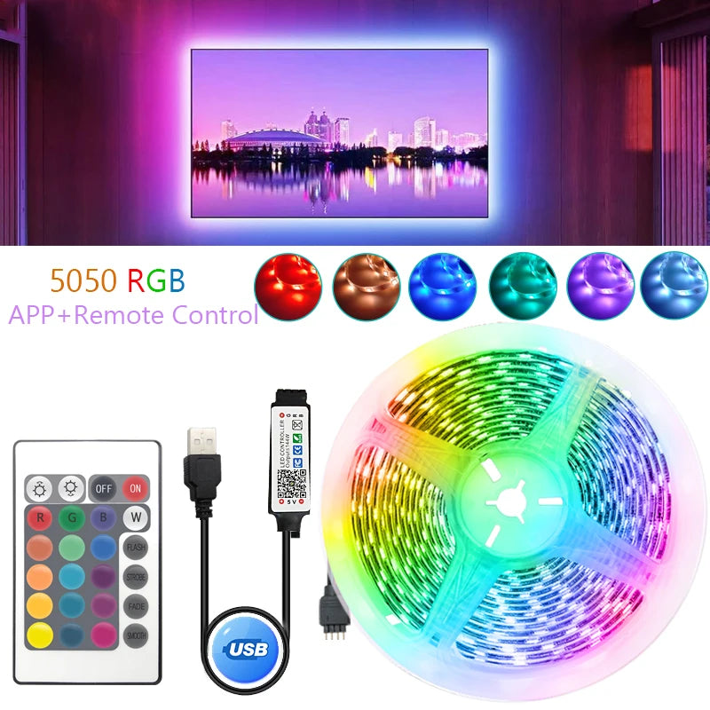 ruban led multicolore rayures horizontales adhésif controle application mobile led 5050 ws2812bRGBO