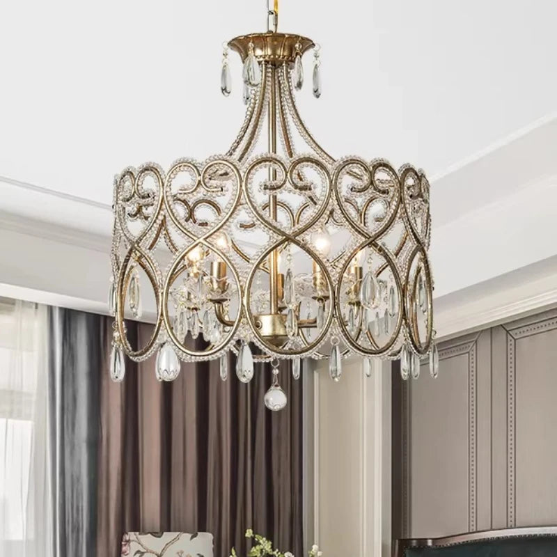 lustre cristal cuivre poli baroque décoration salon luminaires suspendus led doré transparent