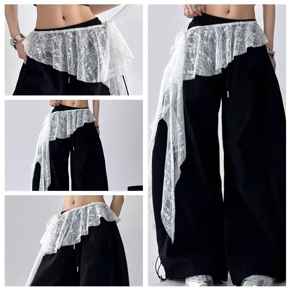 pantalon femme dentelle blanche moderne décontracté élastique taille noir blanc