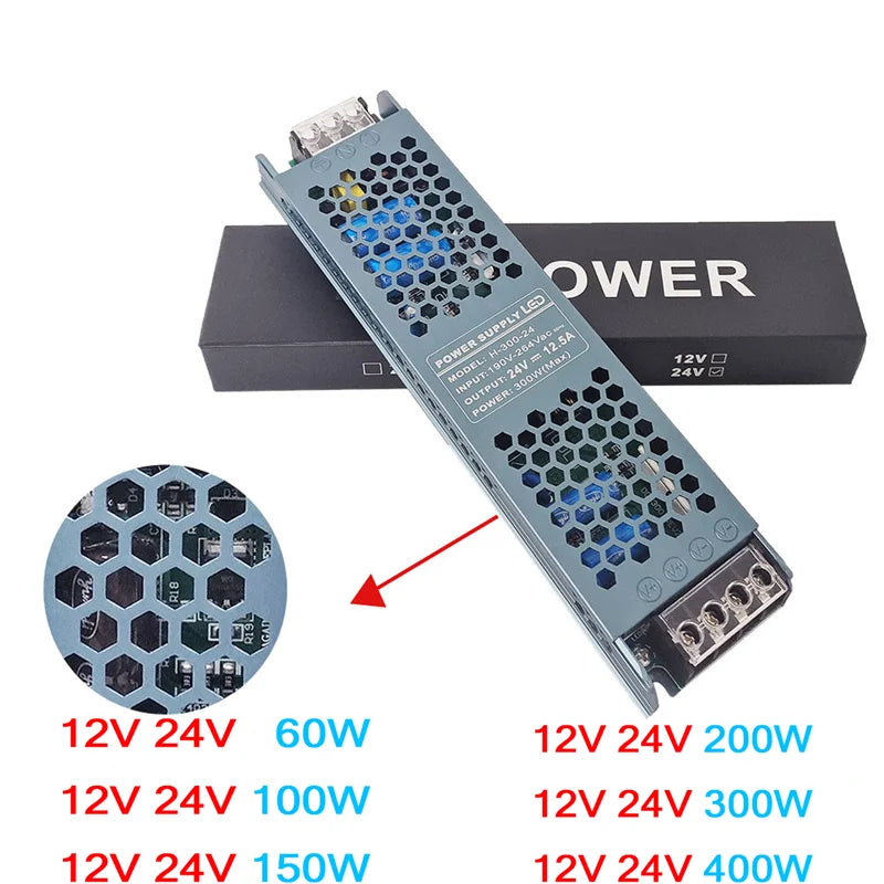 alimentation électrique transformateur led 12v 24v 500w ac dc aluminium éclairage intérieur domestique