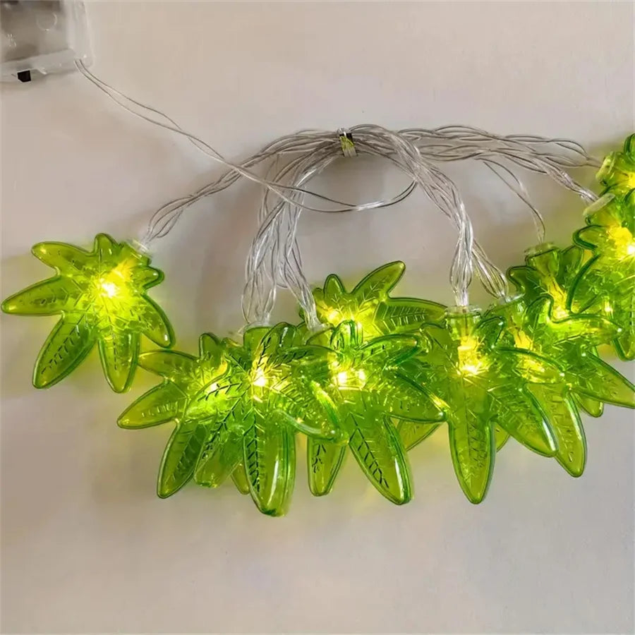 guirlande lumineuse feuilles vertes led diy batterie extérieure intérieure 10led 3m festive