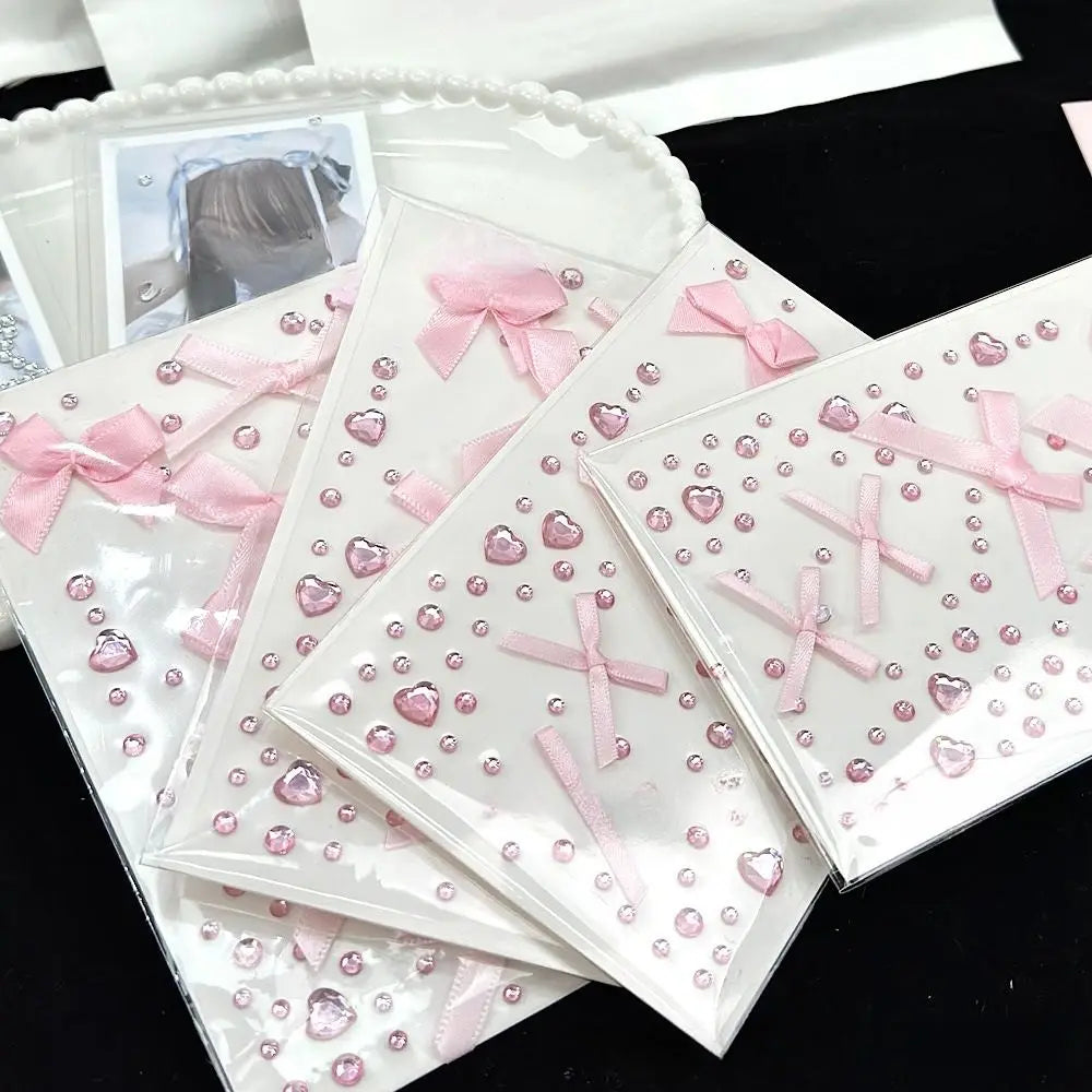 porte photos brillant rubans rose coeurs strass adhésif unisexe adulte blanc décoratif