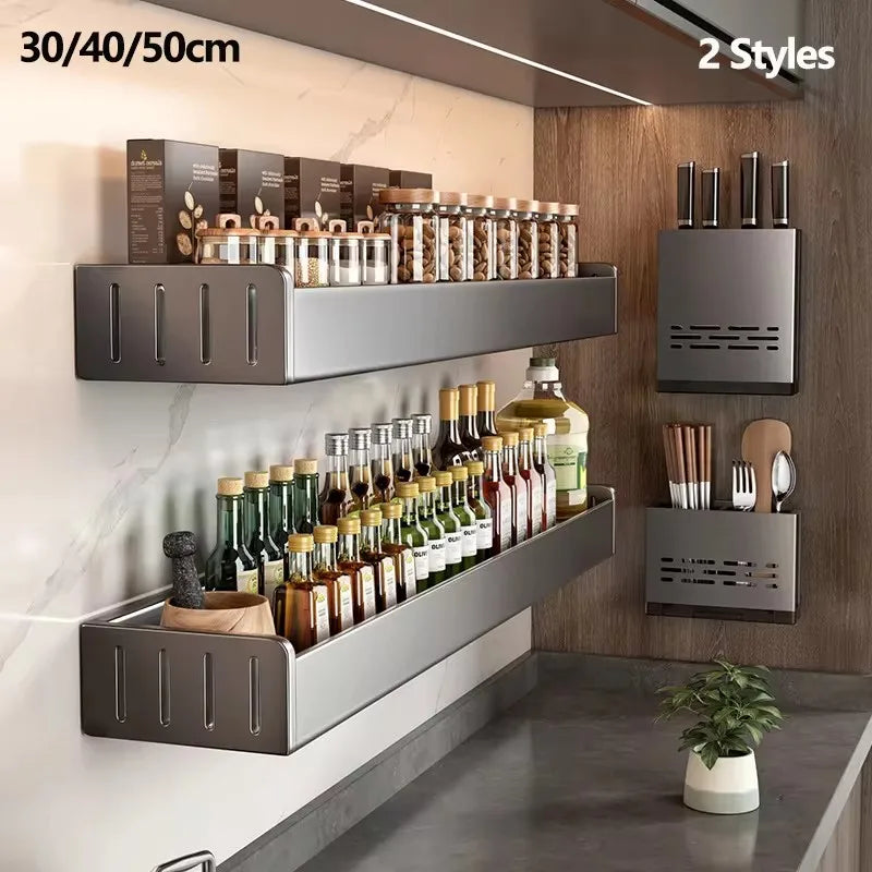 organisateur étagères murales rangement bouteilles bocaux épices ustensiles cuisine barre mugs rangement couteaux moderne