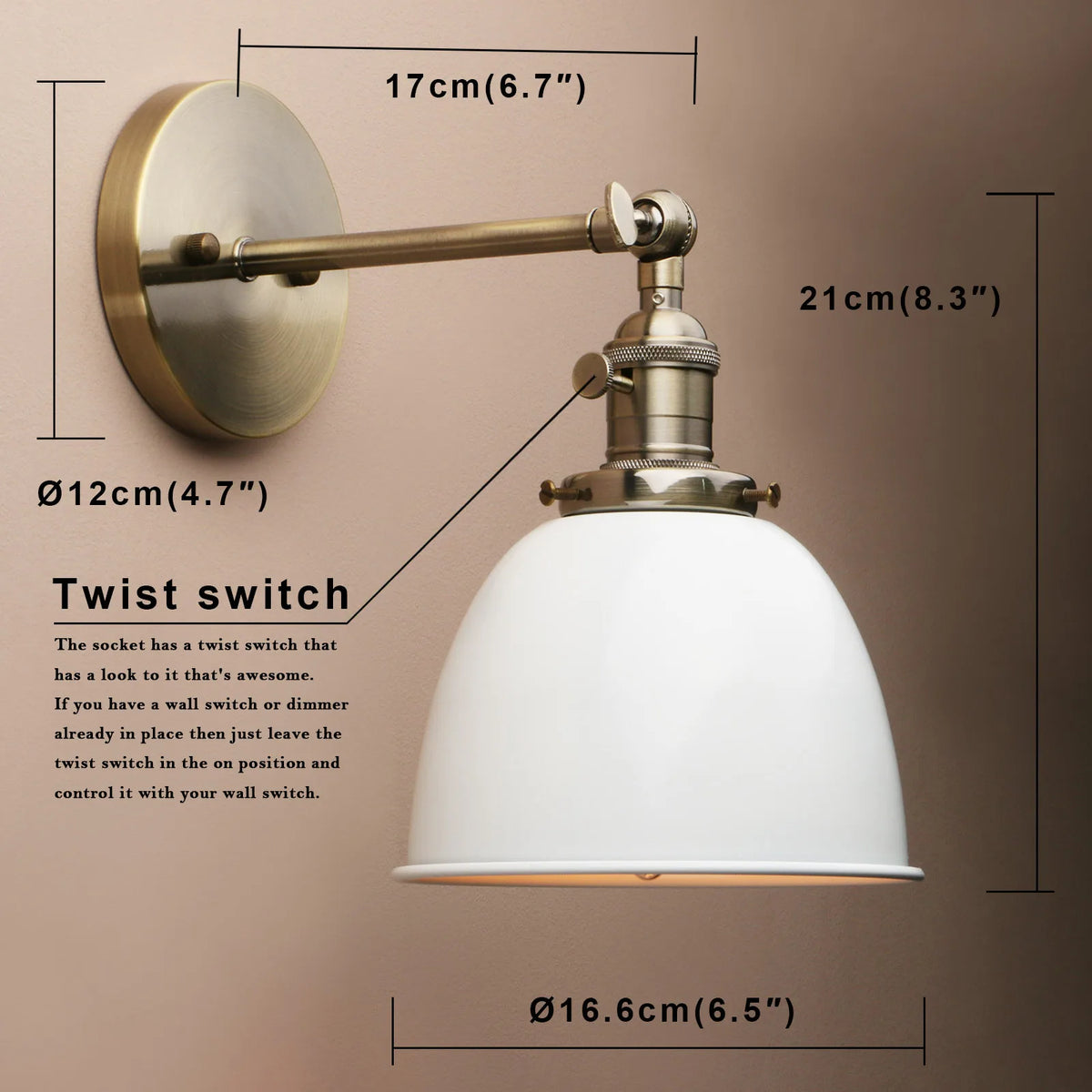 lampe murale industrielle blanc noir rouge vert twist switch mat opacité 17cm 21cm