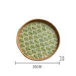 assiette plate décorative rotin tressé motif fleurs boho rustique couleur naturelle