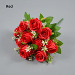 décoration extérieure bouquet roses artificielles soie couleurs variées modernes élégantes feuilles vertes incluses
