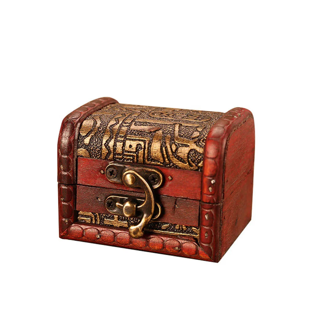 boîte bijoux vintage bois imprimé floral artisanal cadenas métal rouge marron beige