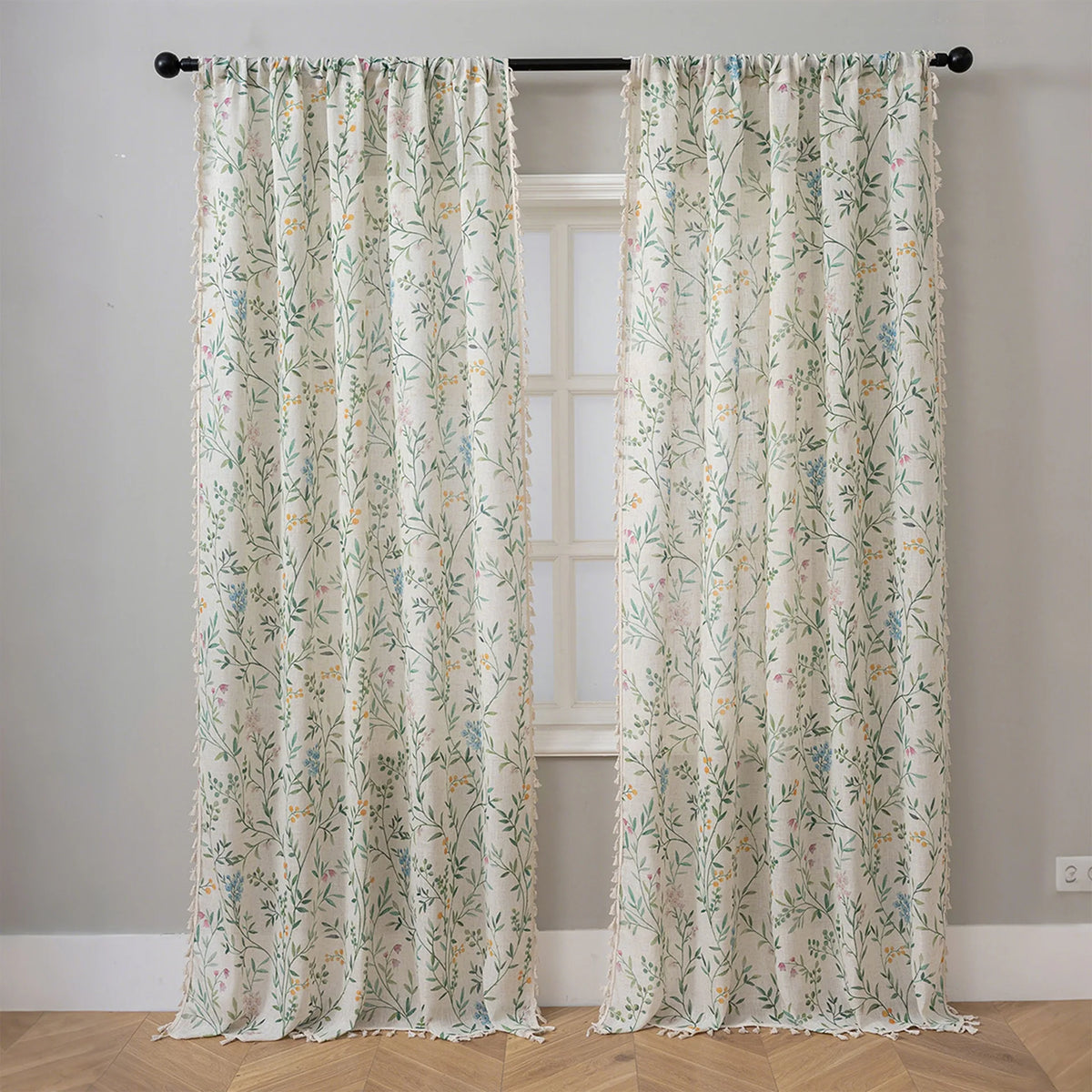rideau fleuri transparent polyester moderne maison blanc vert bleu rose orange