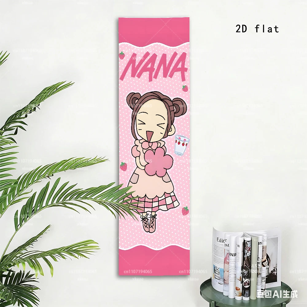 tapisserie murale personnages animés rose tresses bonbons fraises fond rose chambre décoration 150x40cm