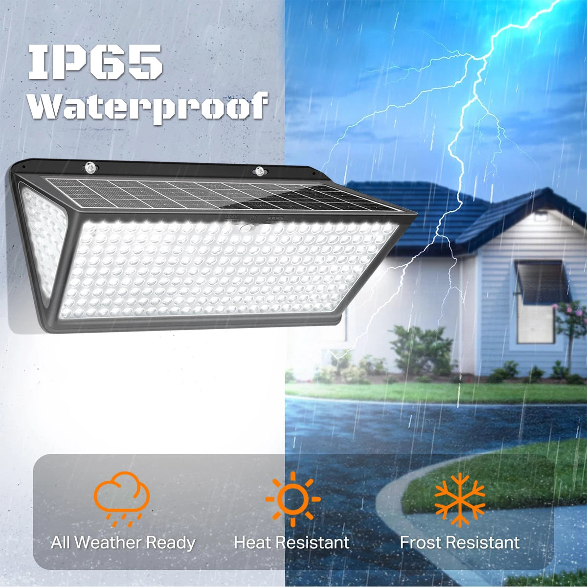 lampe solaire led murale noire ip65 258 leds modes waterproof moderne