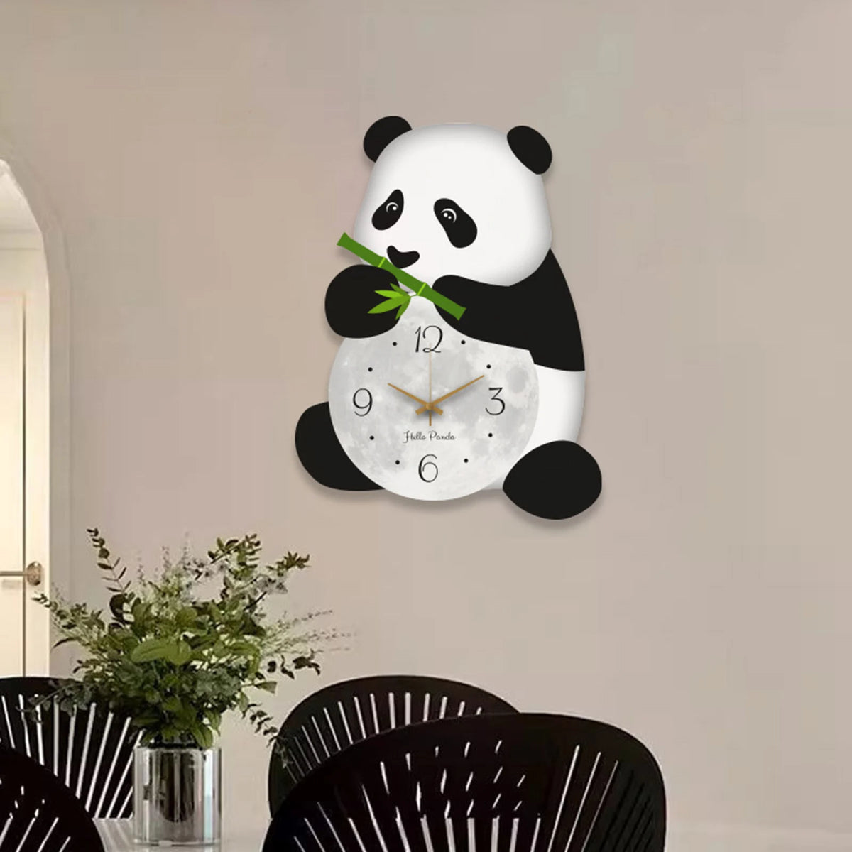 horloge murale panda blanc noir moderne dessin animé fond blanc visage unique chambre enfant