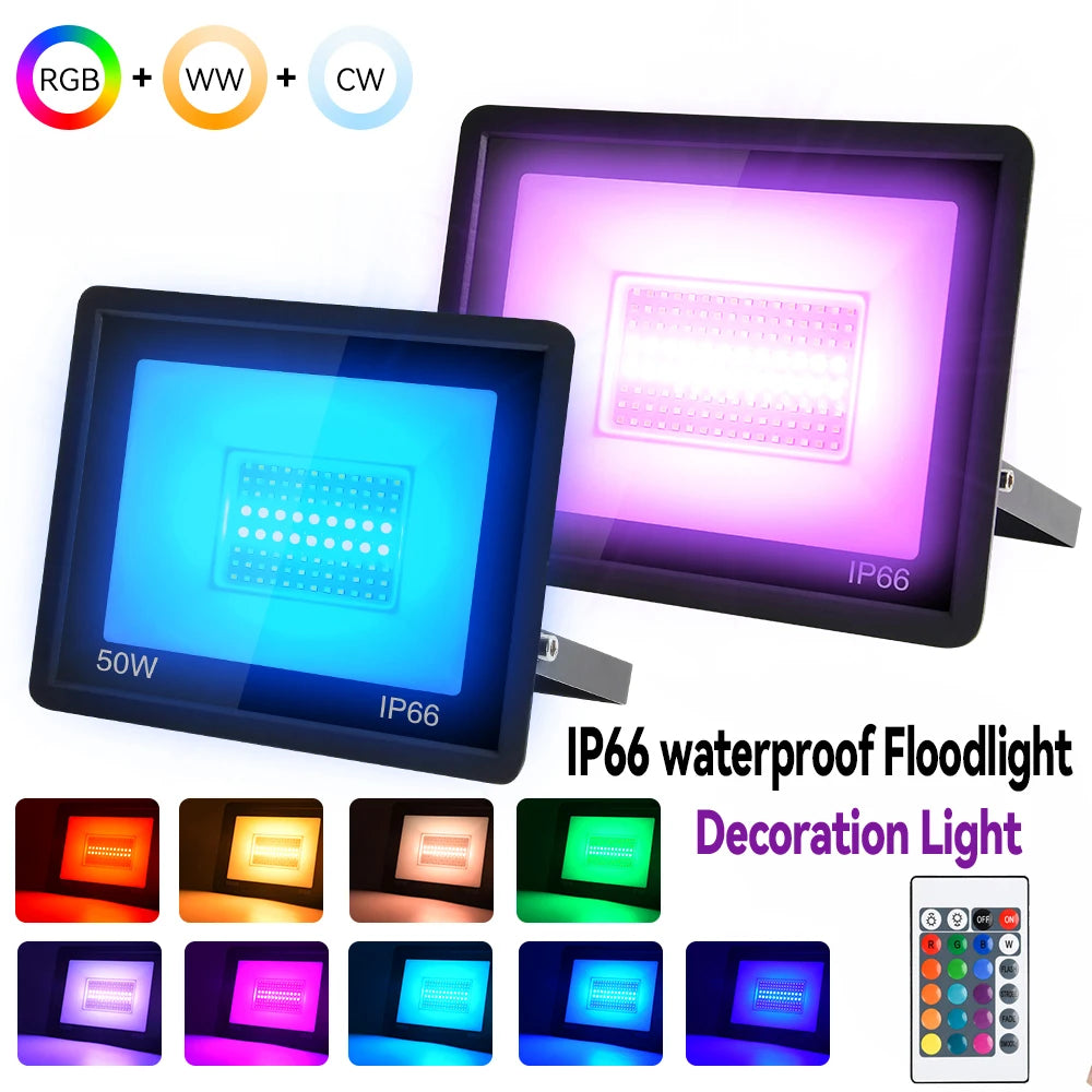 projecteurs led rgb télécommandés lumière moderne noir ip66 220v aluflux249 2000