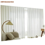 rideau blanc semi transparent moderne motif géométrique fin fenêtre salon maison