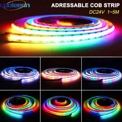 Ruban LED COB adressable 24V installé sous une étagère de salon
